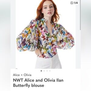 Alice + Olivia Ilan Butterfly Print Blouse Small S $395